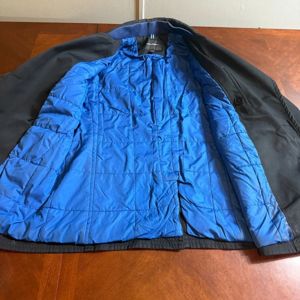 Banana Republic Black Peacoat‎ Jacket Quilted Lined Double Breasted Mens Size S